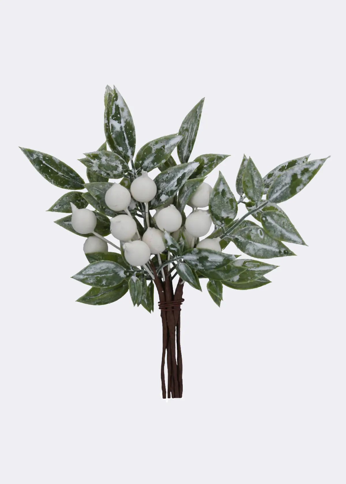 A photo of Faux Frosted Leaf & White Berry Pick 17cm