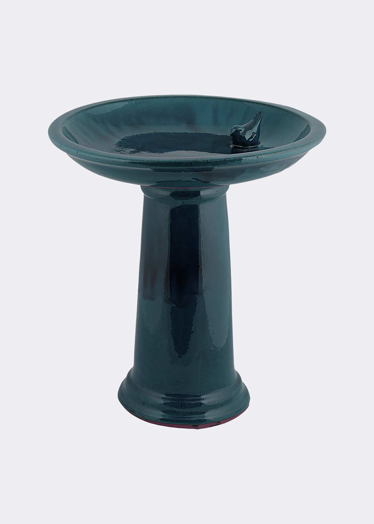 Ceramic Blue Bird Bath On Pedestal