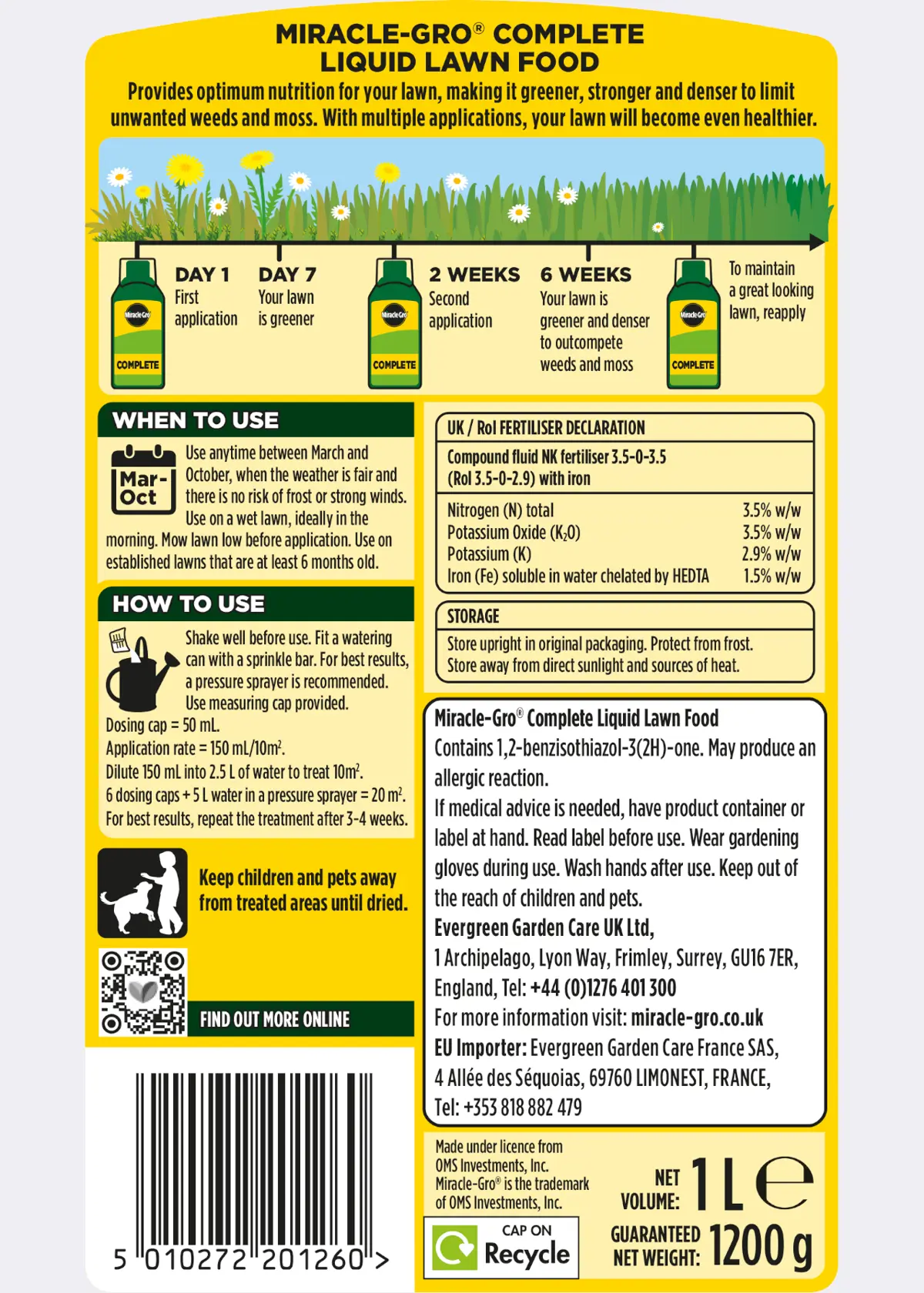 A photo of Miracle-Gro Complete Liquid Lawn Food 1L