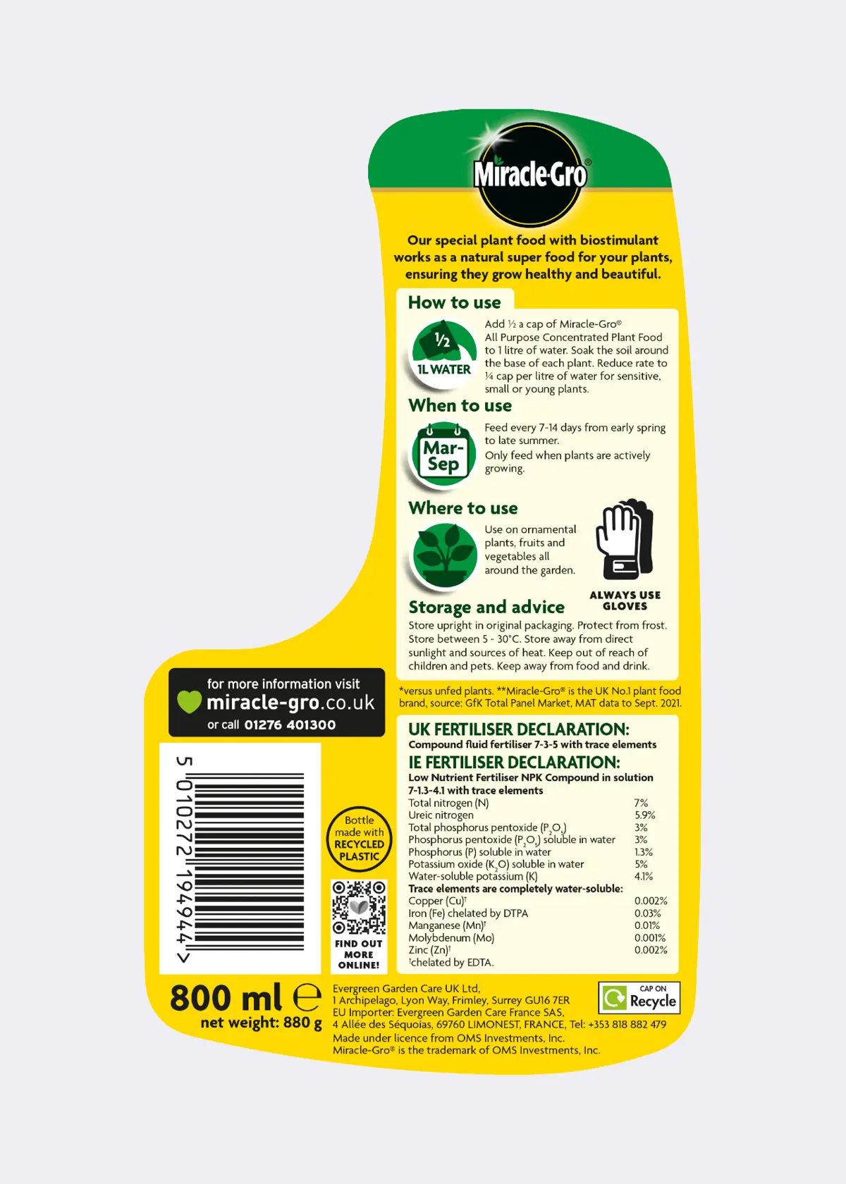 A photo of Miracle-Gro All Purpose Concentrated Liquid Plant Food 800ml