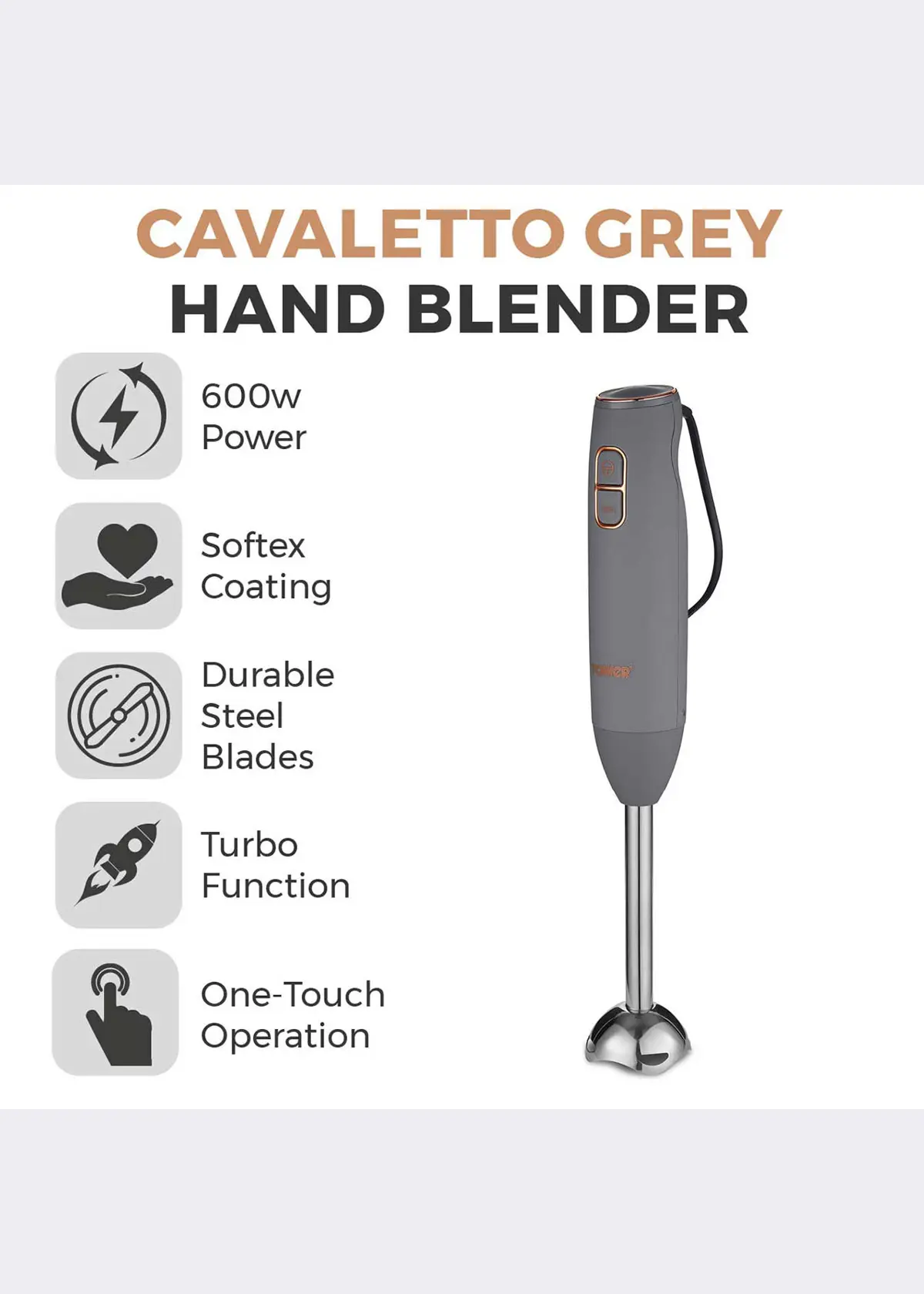 A photo of Tower Cavaletto Stick Blender Grey