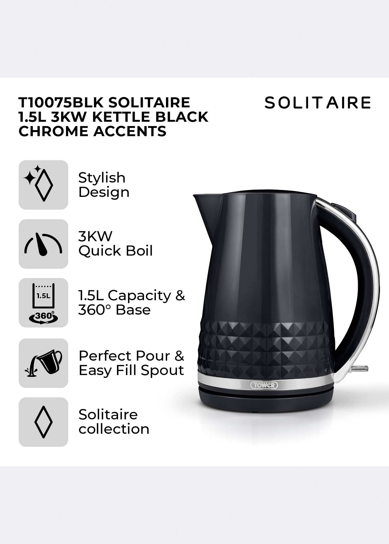 Tower Solitaire 1.5L Kettle Black
