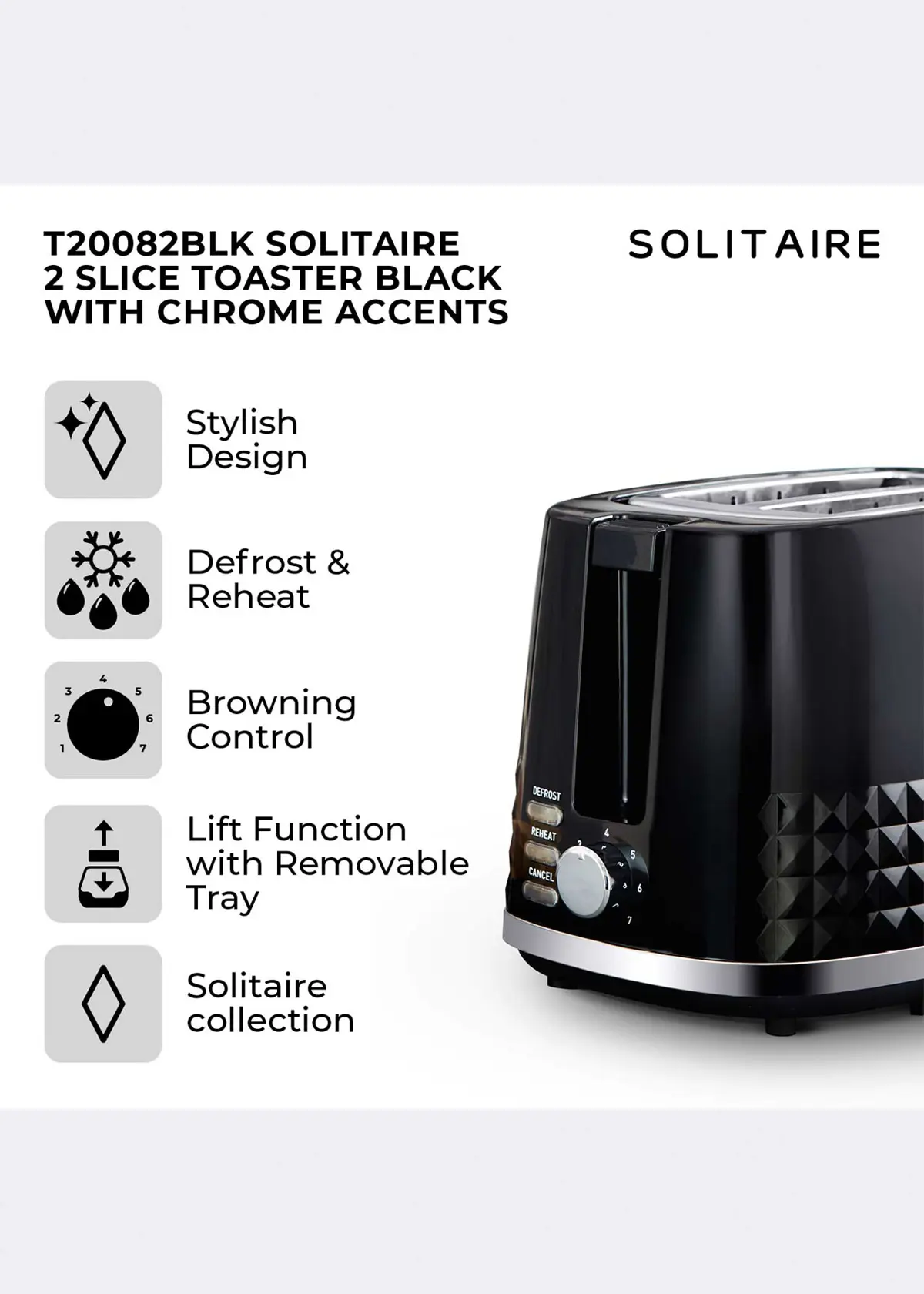 A photo of Tower Solitaire 2 Slice Toaster Black