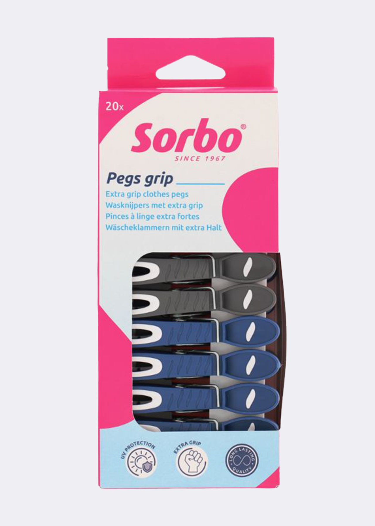 Pack of 20 sorbo extra grip clothes pegs