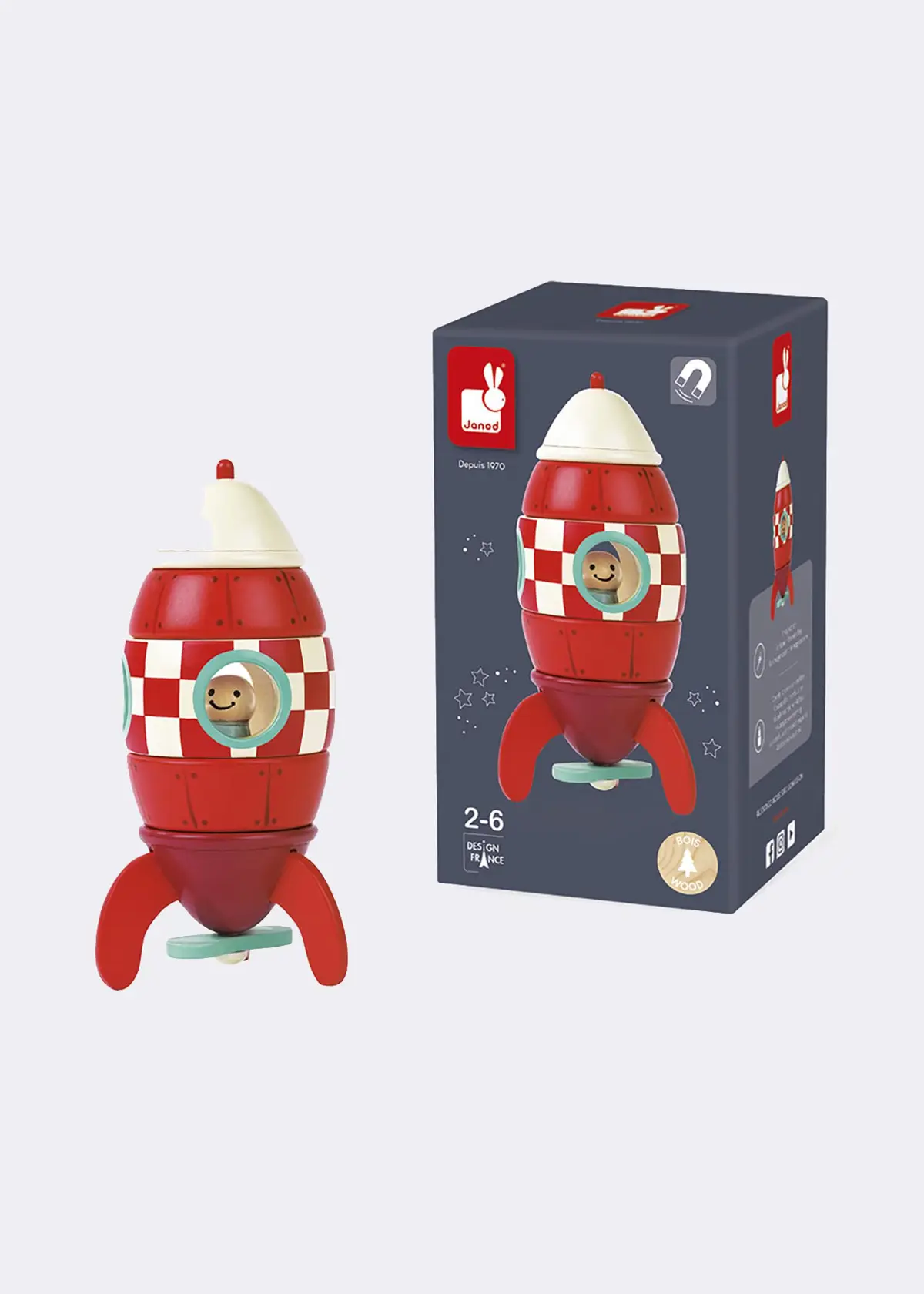 A photo of Small Wooden Magnetic Rocket Toy