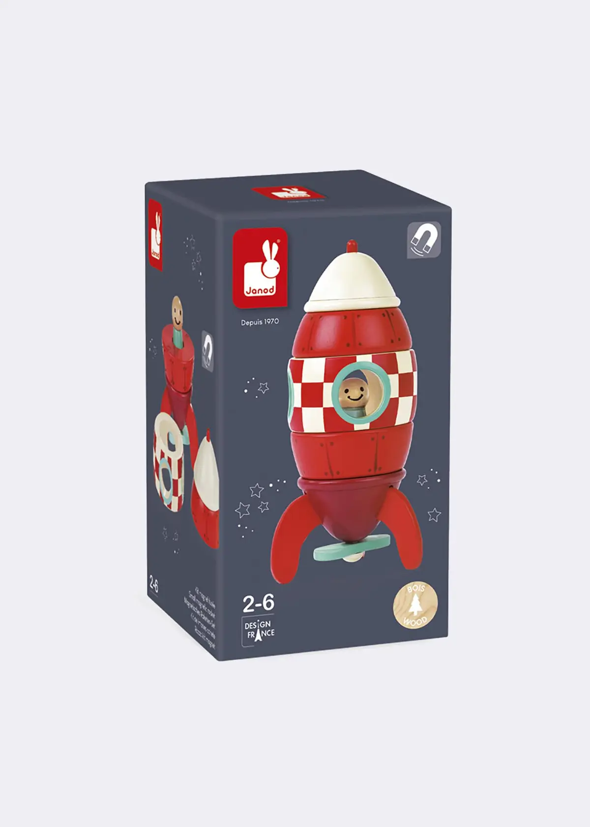 A photo of Small Wooden Magnetic Rocket Toy