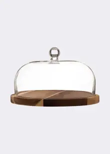 Wooden Cake & Cheese Plate with Glass Dome 26cm