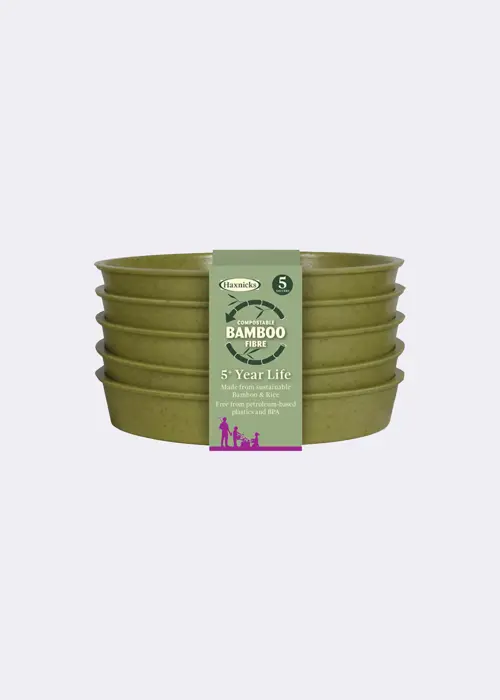 A photo of Pack of 5 Bamboo Saucers 10cm Sage Green