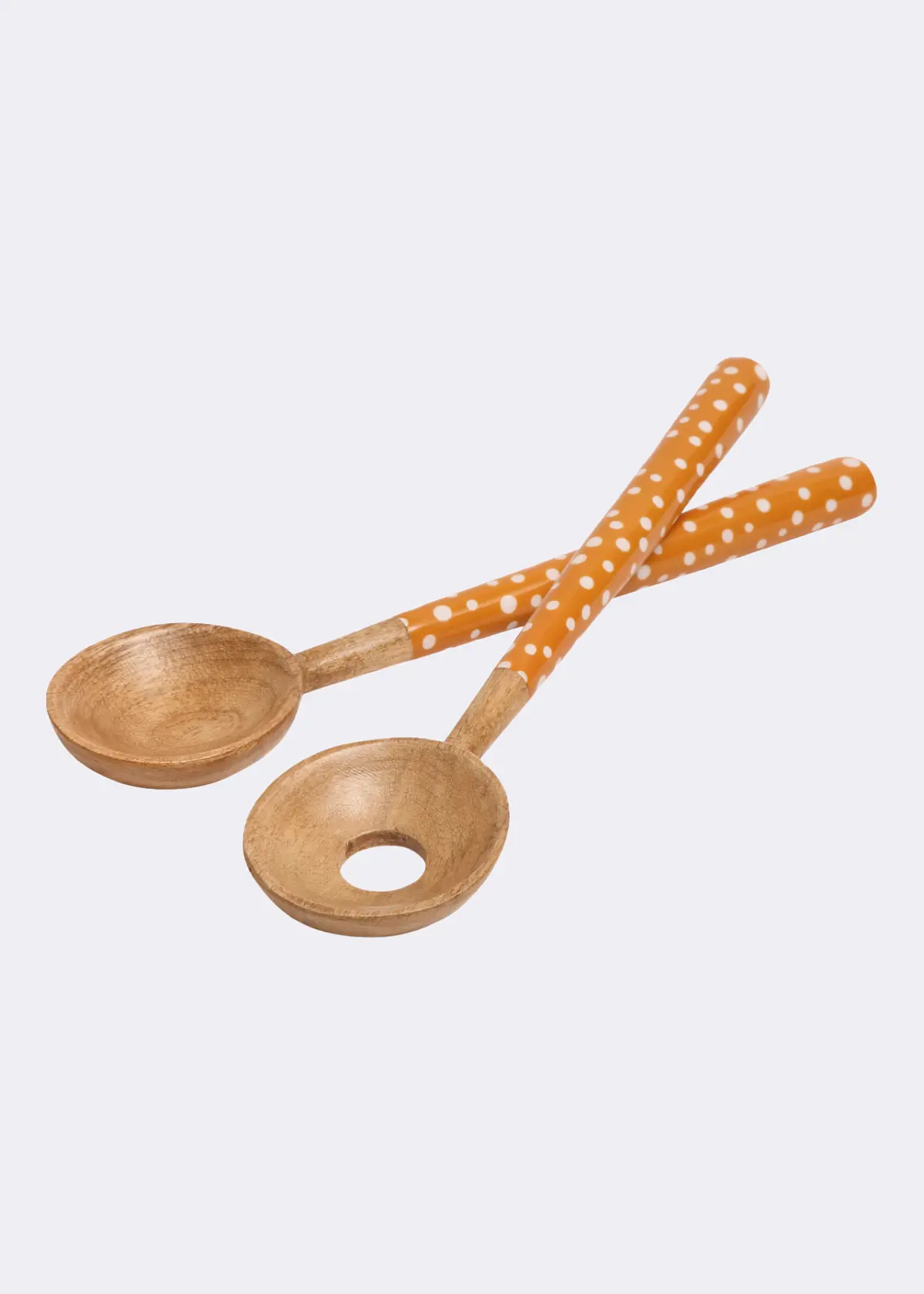 A photo of Sintra Mango Wood Spotted Salad Servers Ochre