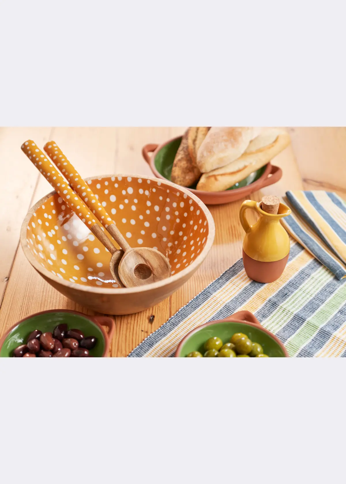 A photo of Sintra Mango Wood Spotted Salad Servers Ochre