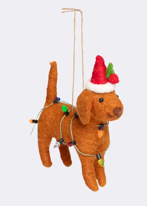 Needle Felt Dog Christmas Hanging Decoration 10cm