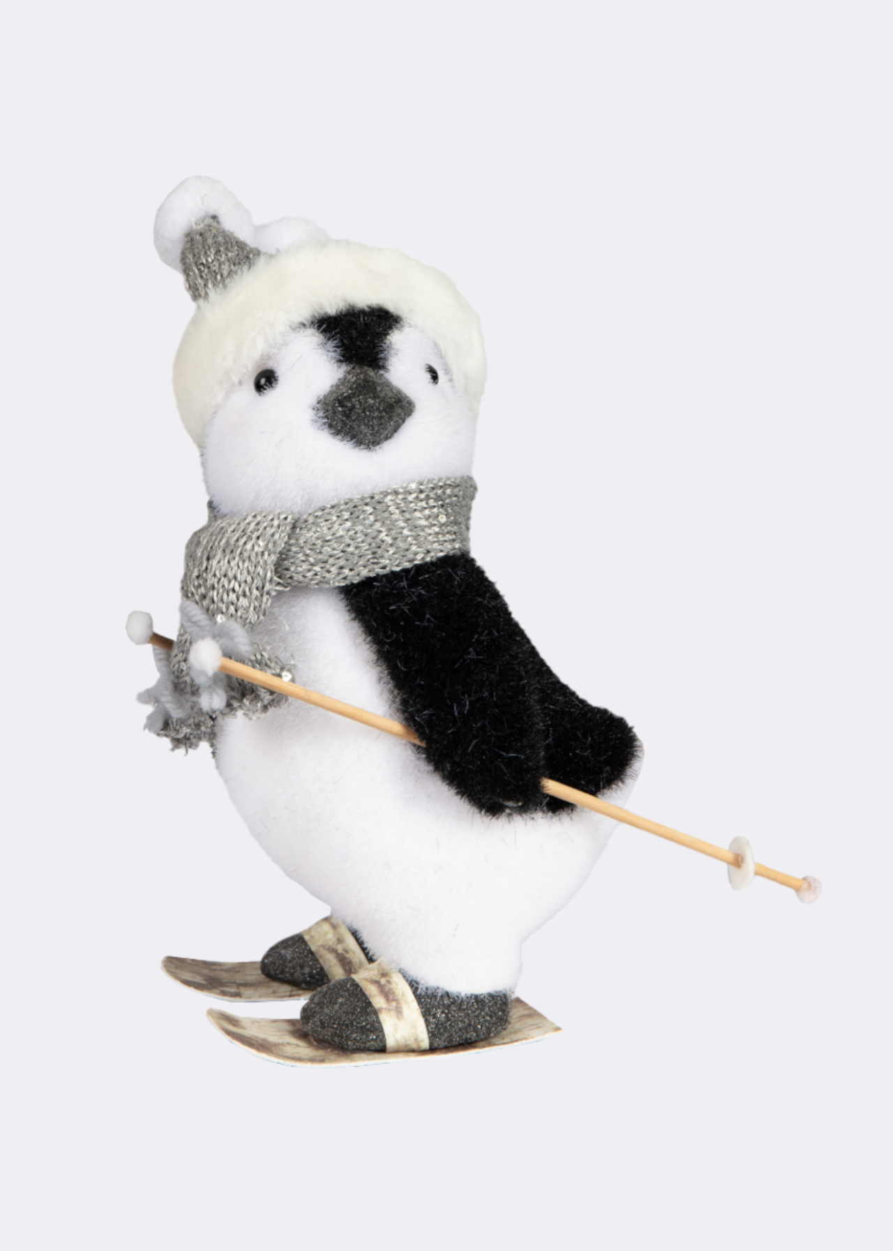 Flocked Skiing Penguin Decoration 28cm