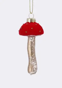 Red Flock Gold Glass Toadstool Hanging Decoration 10cm