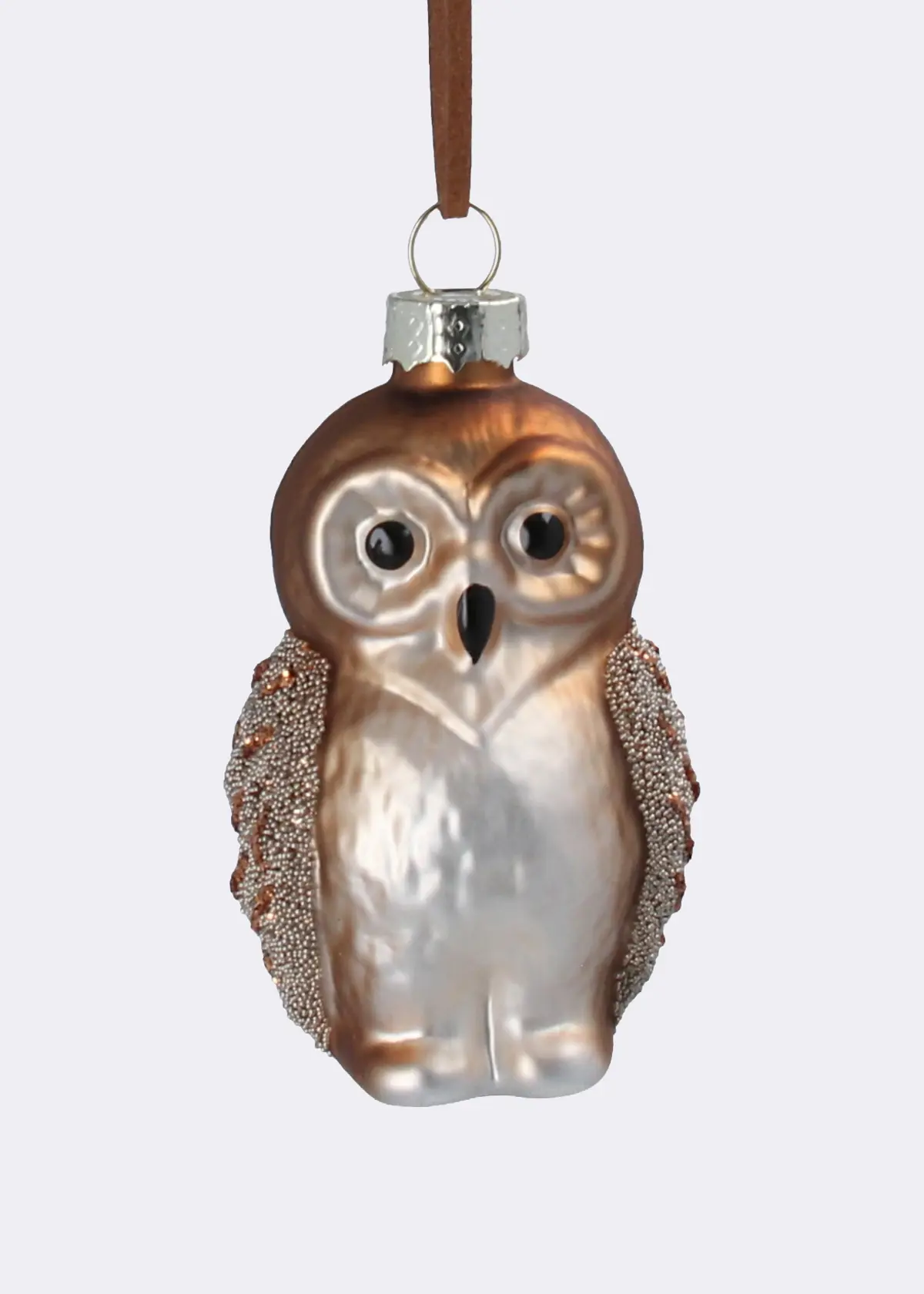 A photo of Glass Owl With Beaded Wings Hanging Decoration 8cm