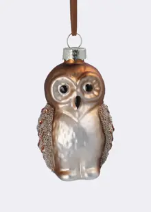 Glass Owl With Beaded Wings Hanging Decoration 8cm