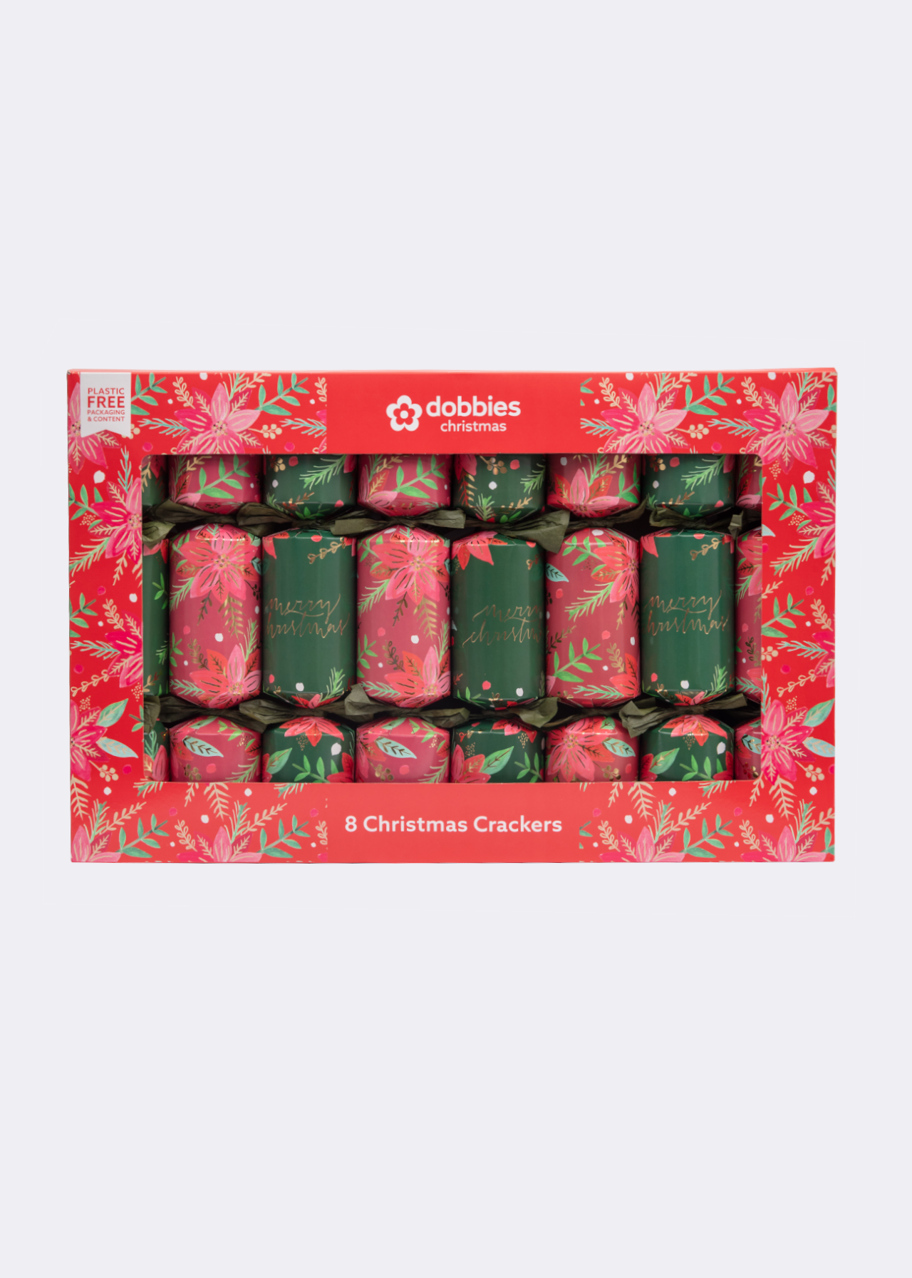 Dobbies Pack of 8 Green Poinsettia Crackers