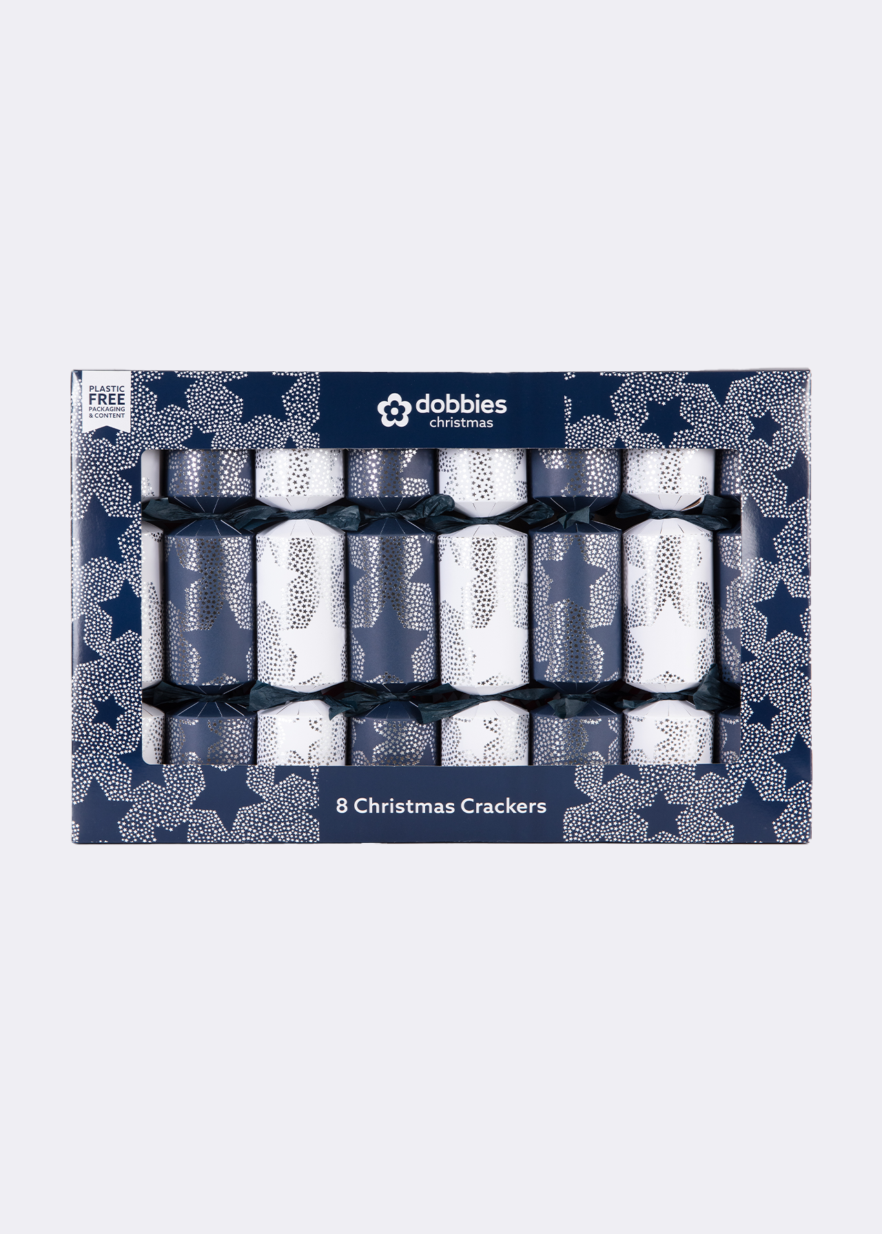 Dobbies Pack of 8 Navy & Silver Star Crackers