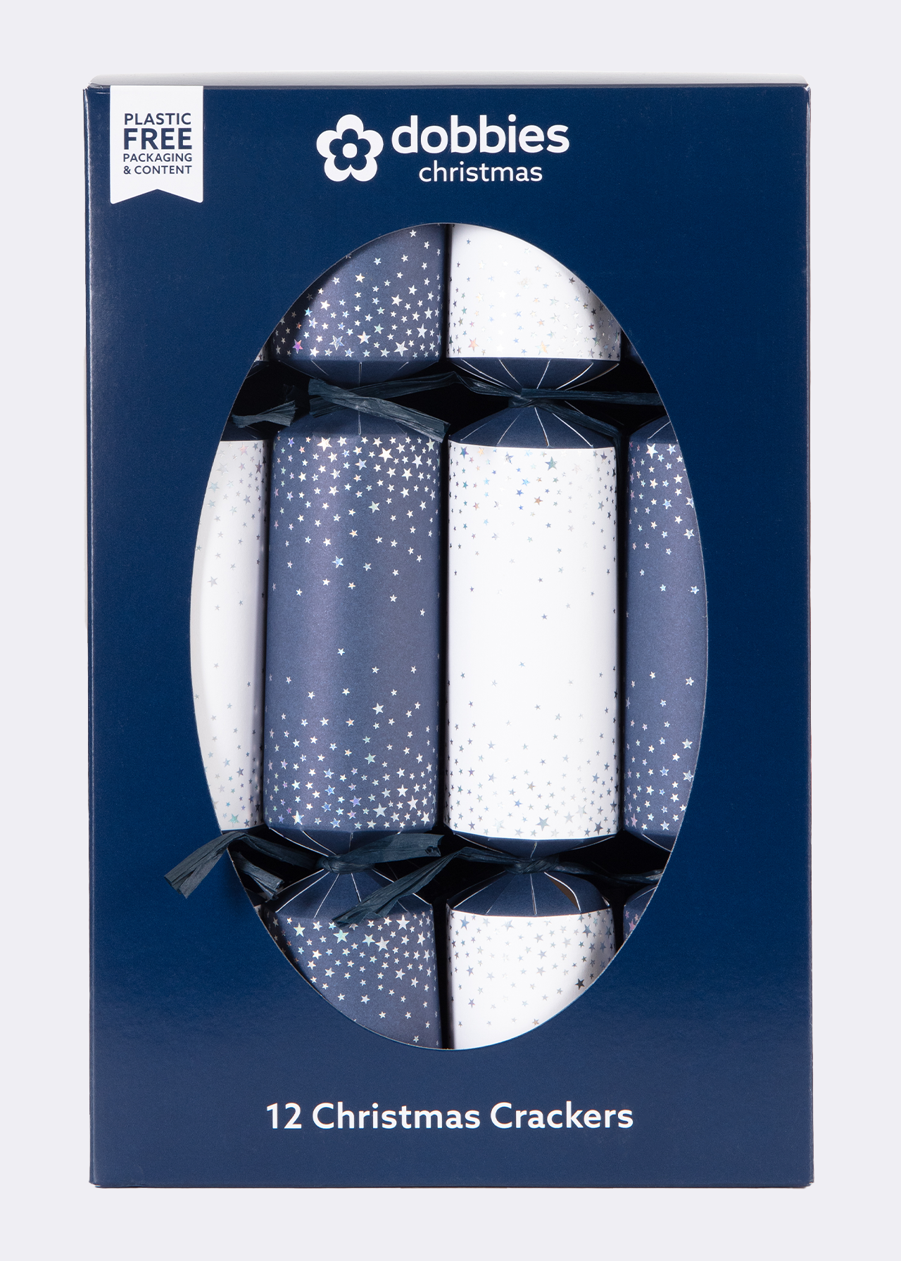 Dobbies Pack Of 12 Navy Sparkling Stars Crackers