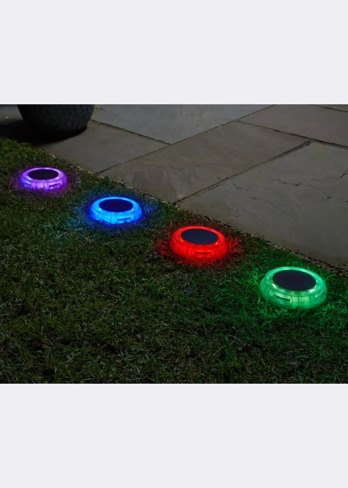 A photo of Pack of 4 Solar Garden Décor Disks Multi-Coloured