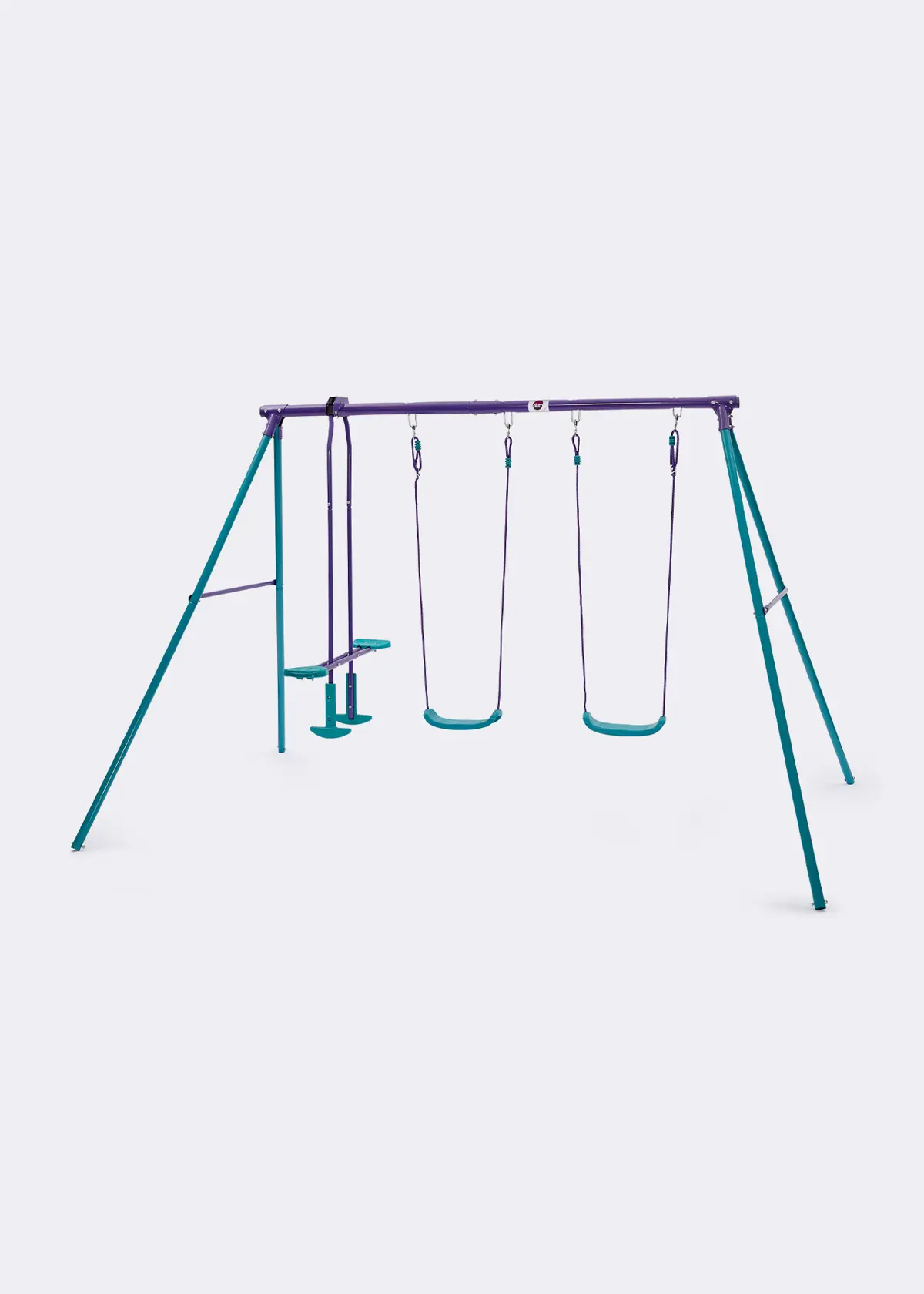 A photo of Plum® Jupiter® Double Swing & Glider Set Purple & Teal