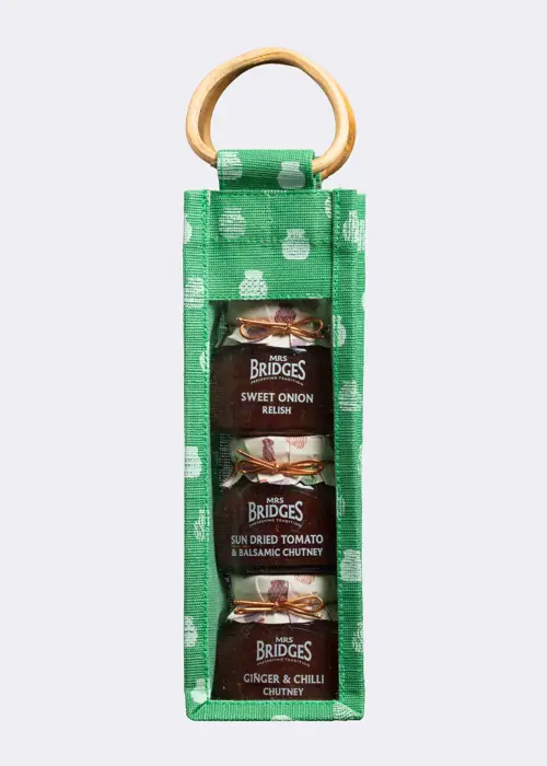 A photo of Mrs Bridges Condiments Triple Jar Gift Set In Juco Bag