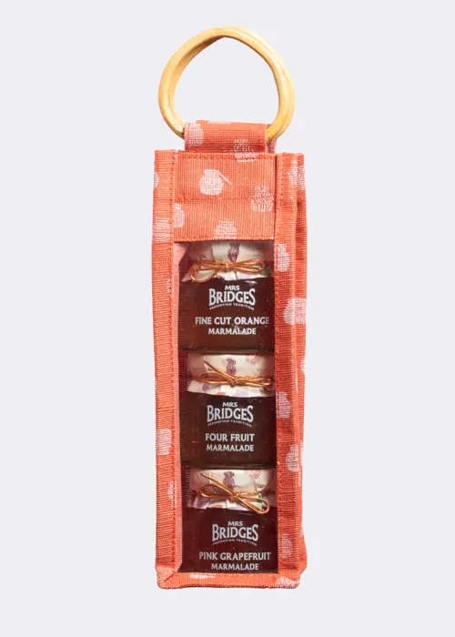 A photo of Mrs Bridges Marmalades Triple Jar Gift Set In Juco Bag