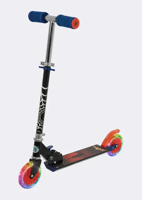 A photo of MoVe Spiderman Folding Inline Scooter with Light Up wheels