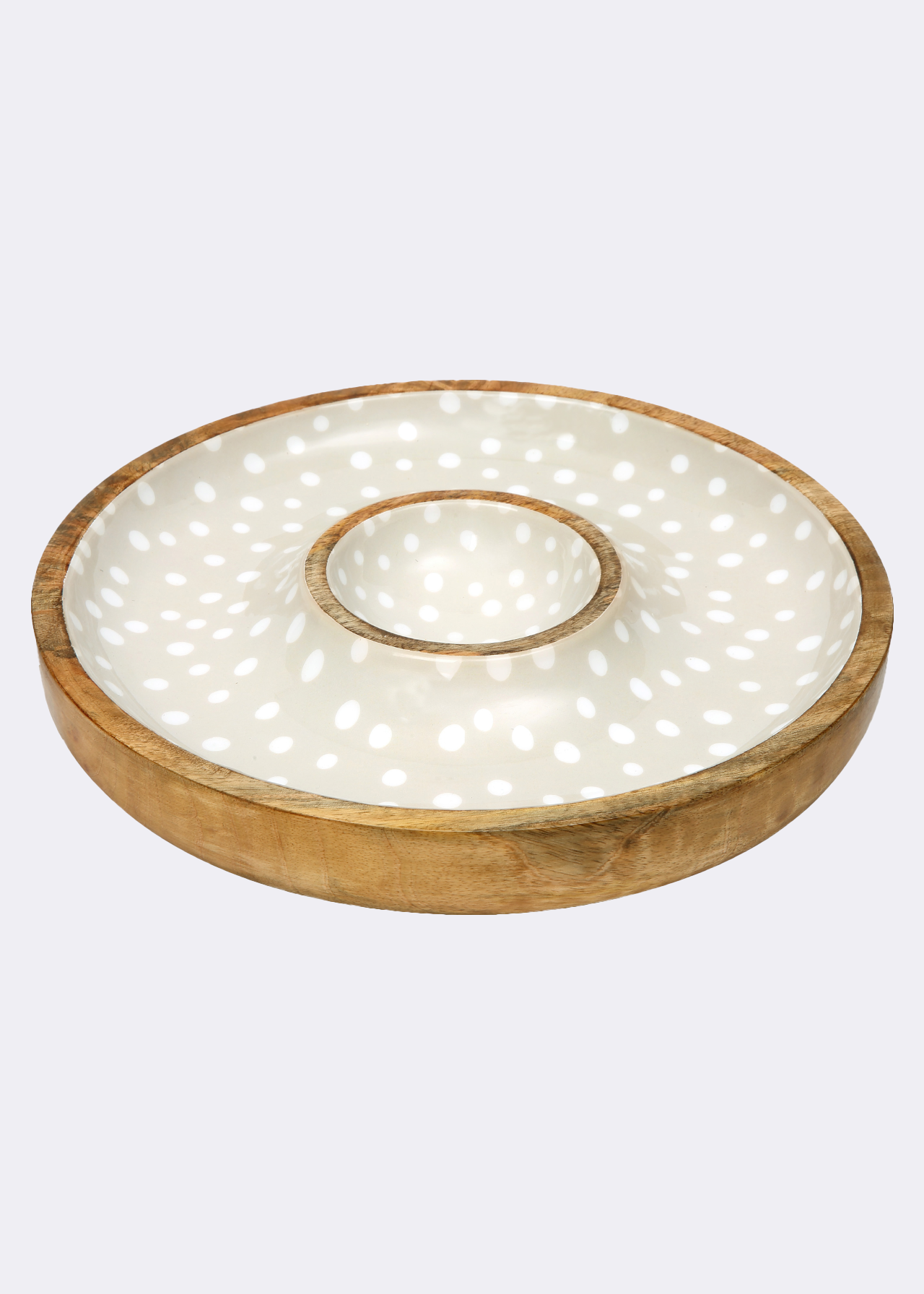 Sintra mango wood spotted chip and dip bowl - stone