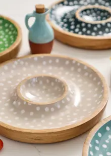Sintra Mango Wood Spotted Chip and Dip Bowl Stone