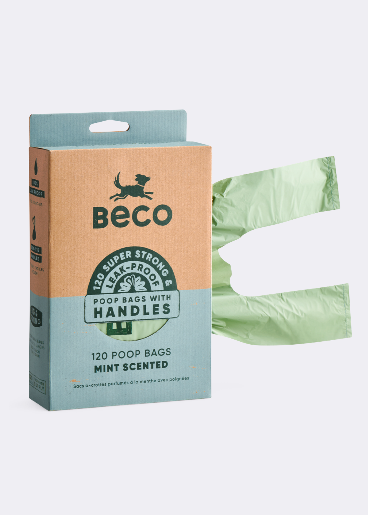 Pack of 120 Beco Mint Scented Poop Bags With Tie Handles