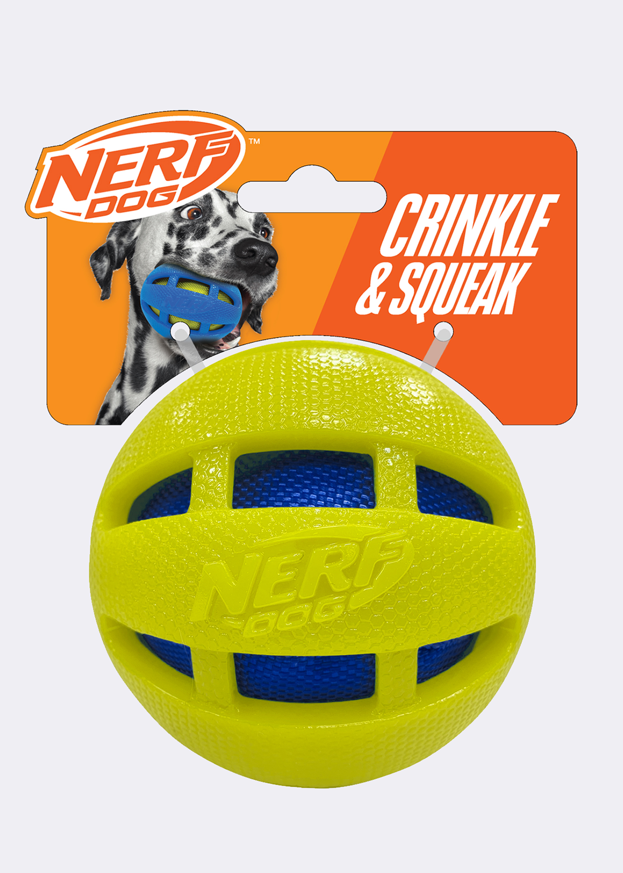 Nerf 3.8in TPR Checker Squeak and Crunch Ball Dog Toy