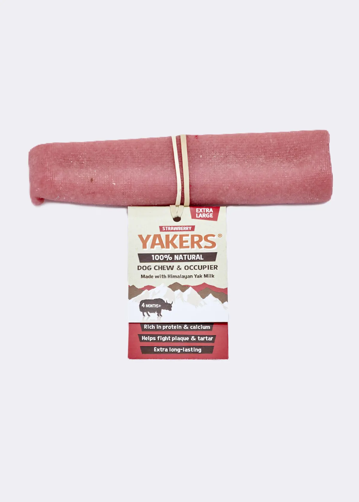 A photo of Yakers Dog Chew Strawberry Extra Large