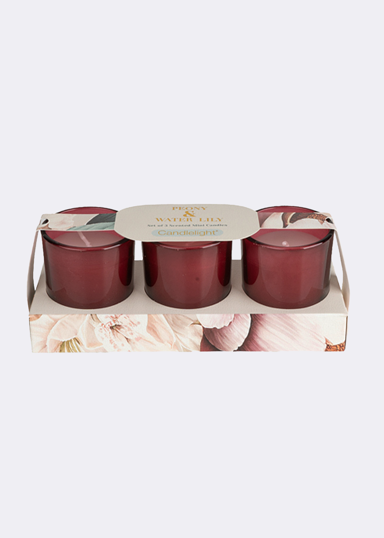 Set Of 3 Peony & Water Lily Votive Candles