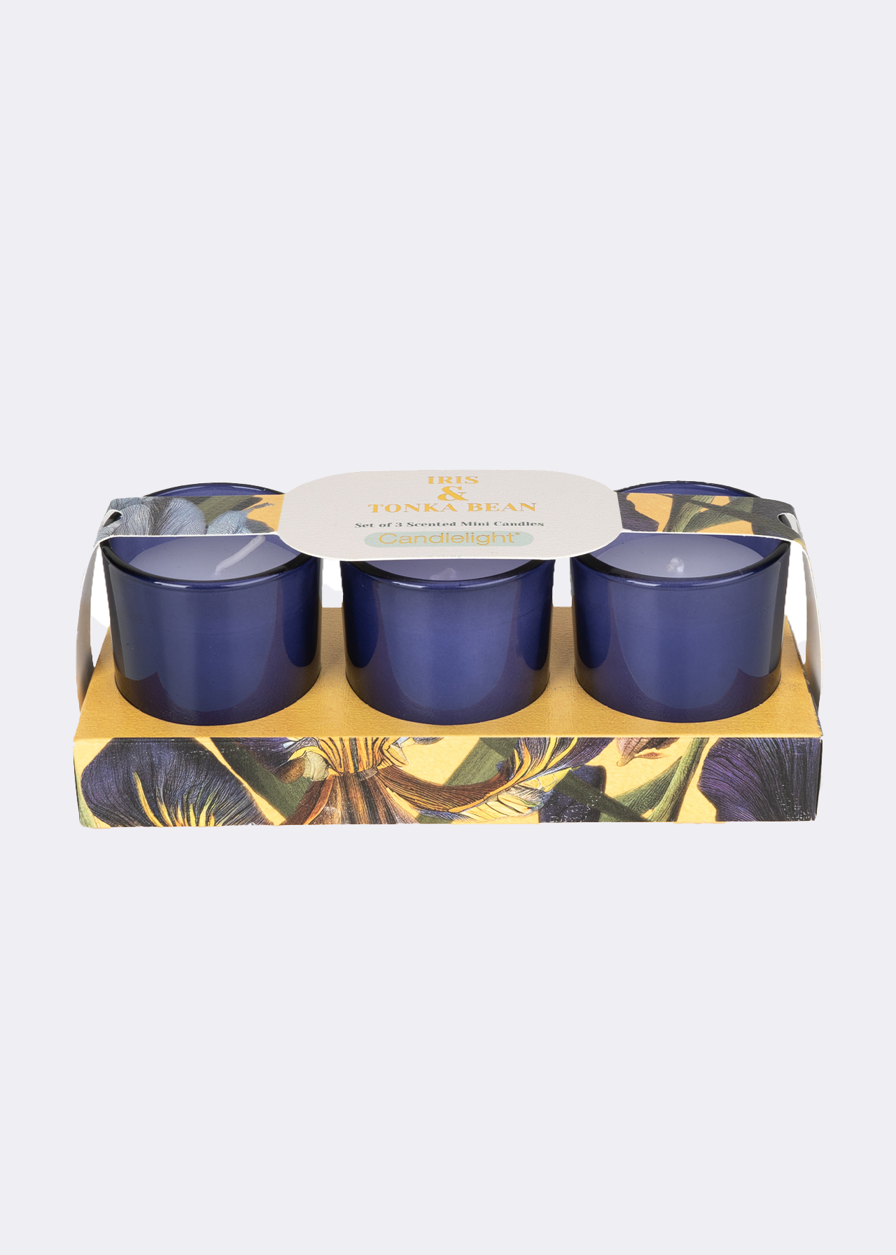 Set of 3 iris & tonka bean votive candle