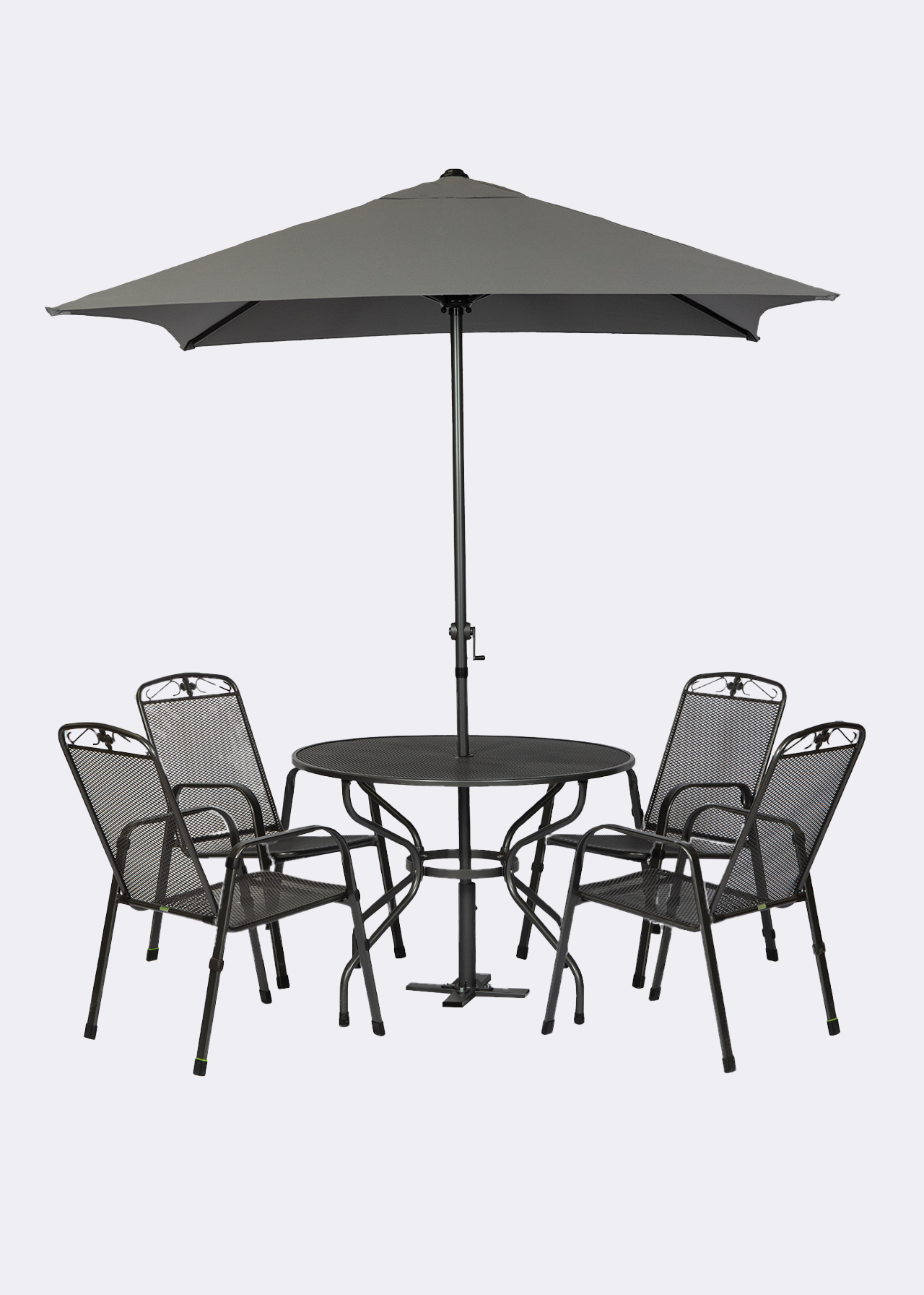 Mesh 4 Seat Outdoor Dining Set With Parasol