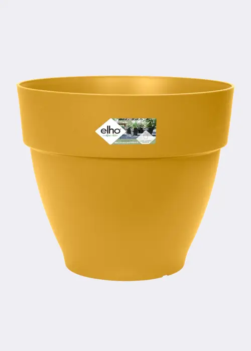 A photo of Elho Vibia Campana Round Plant Pot 30cm Honey Yellow