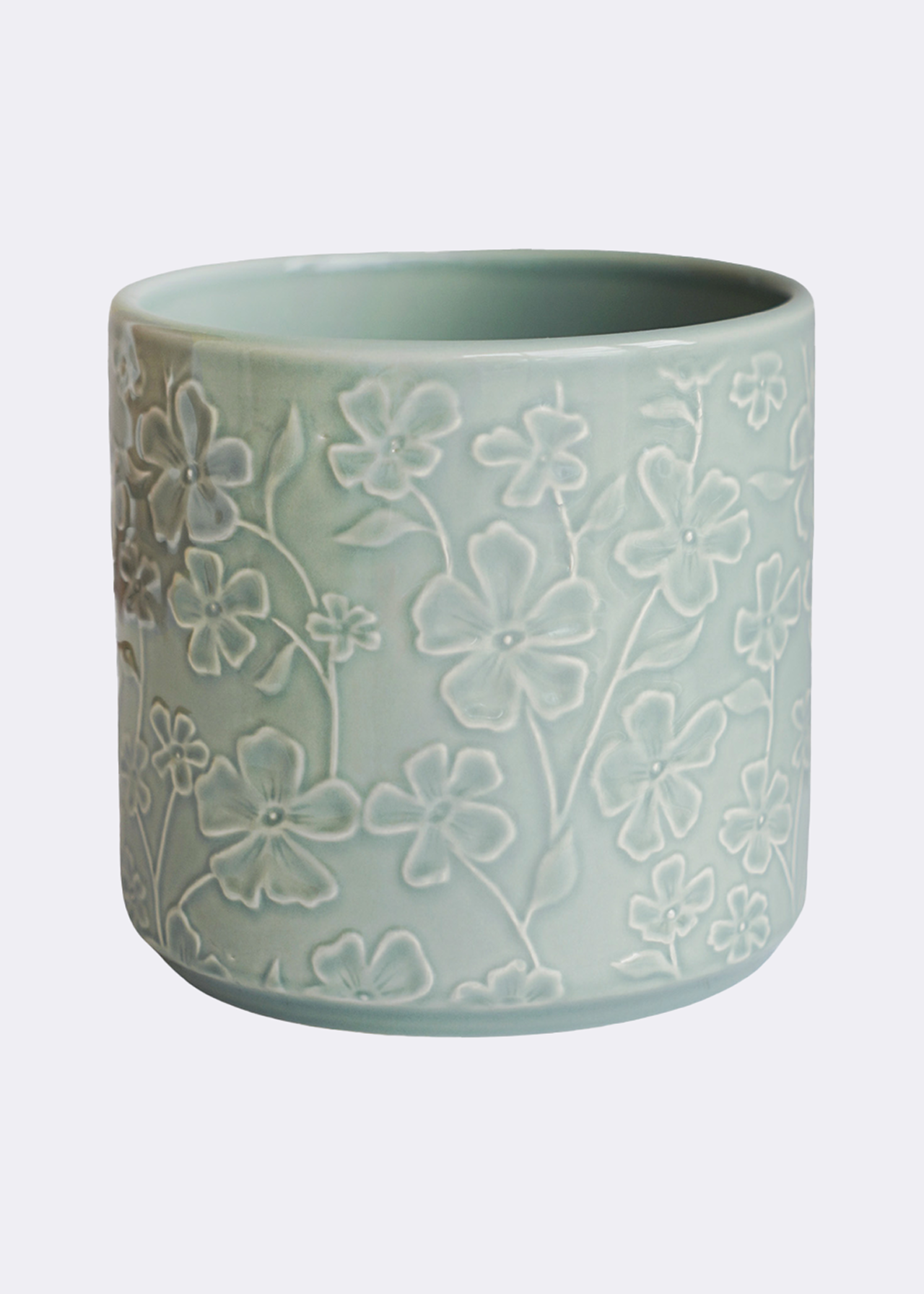Betsy embossed floral planter 13.5cm mint