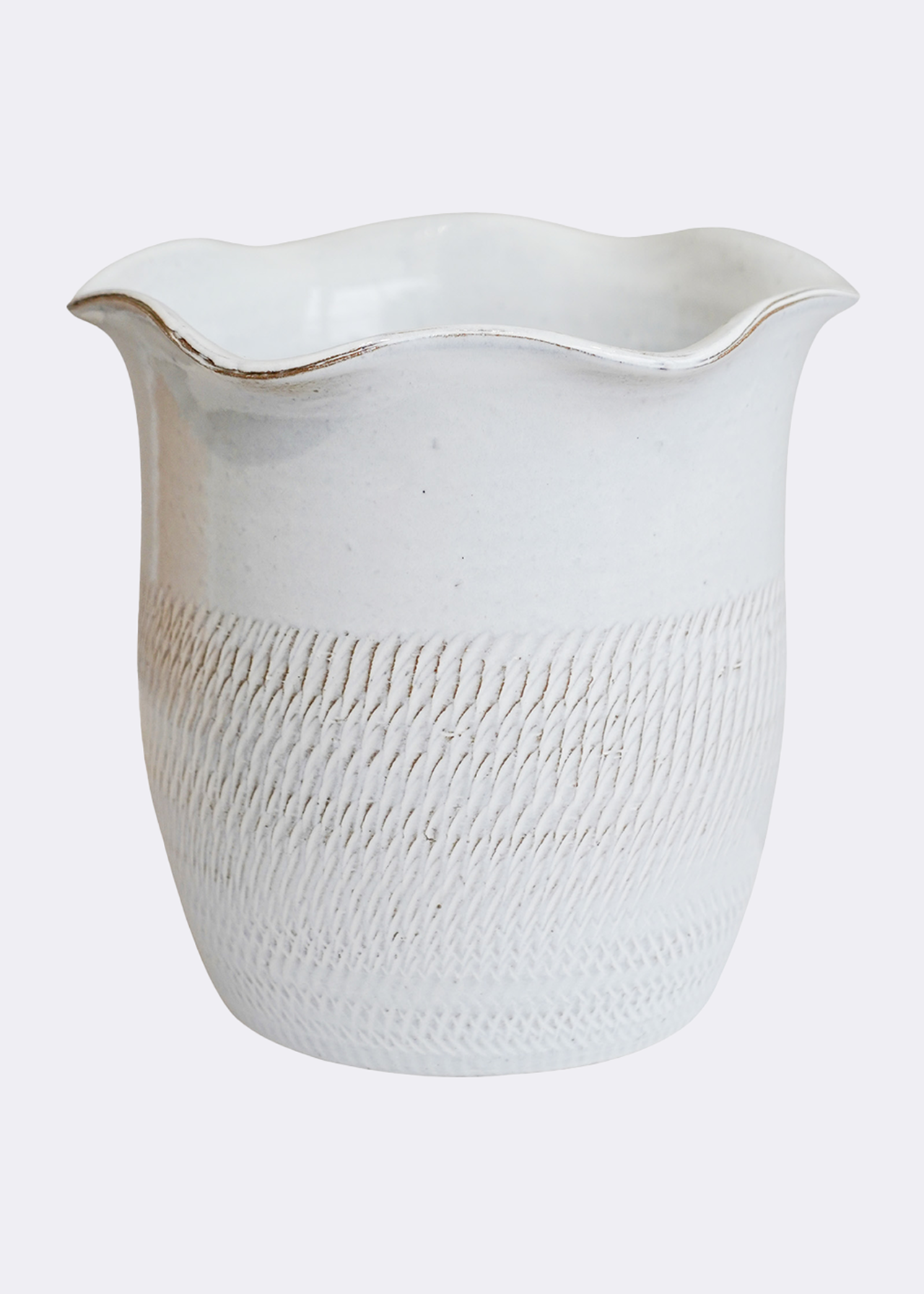 Camellia white scalloped edge planter 26m