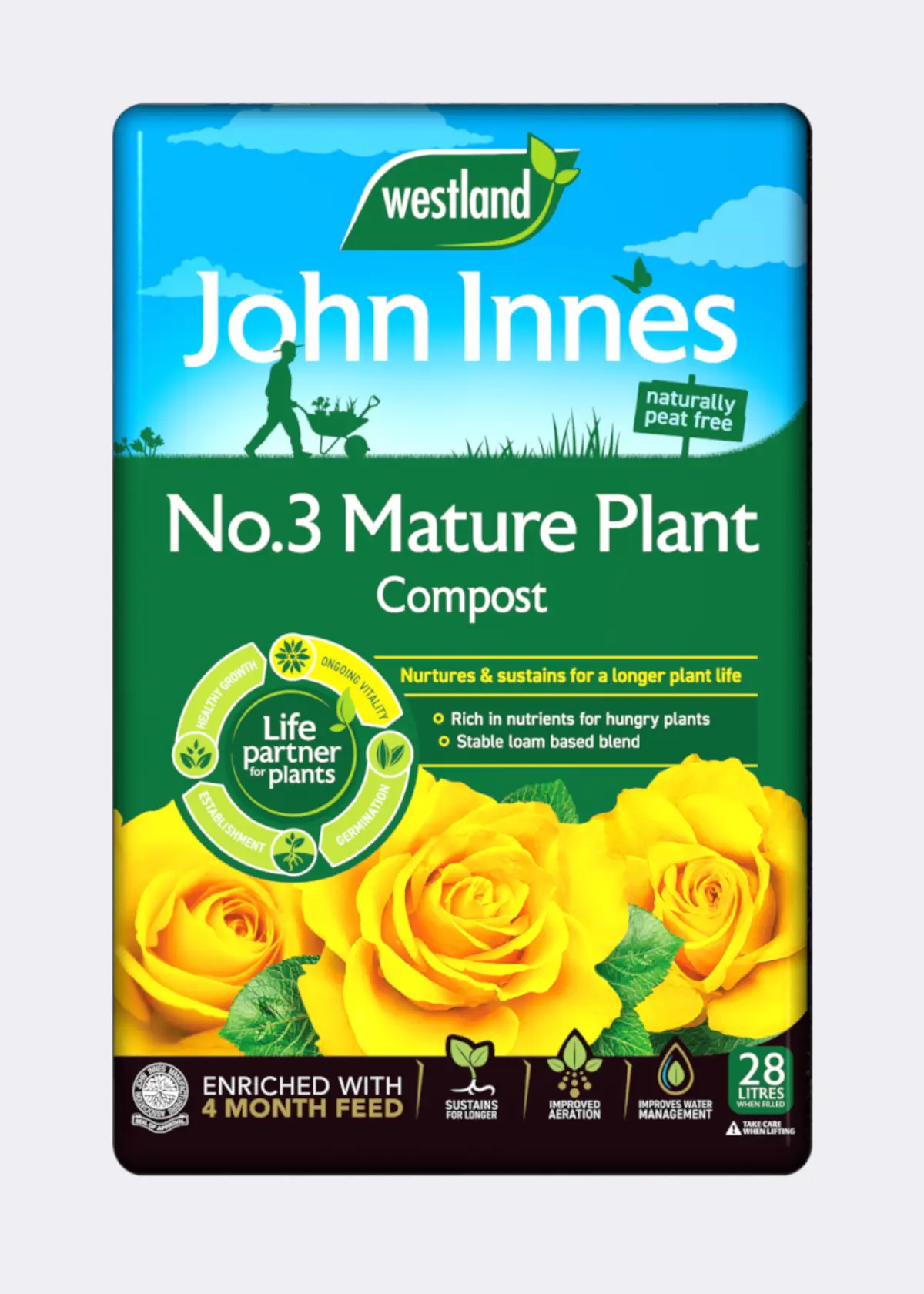 A photo of 28L John Innes Peat Free No 3 Mature Plant Compost