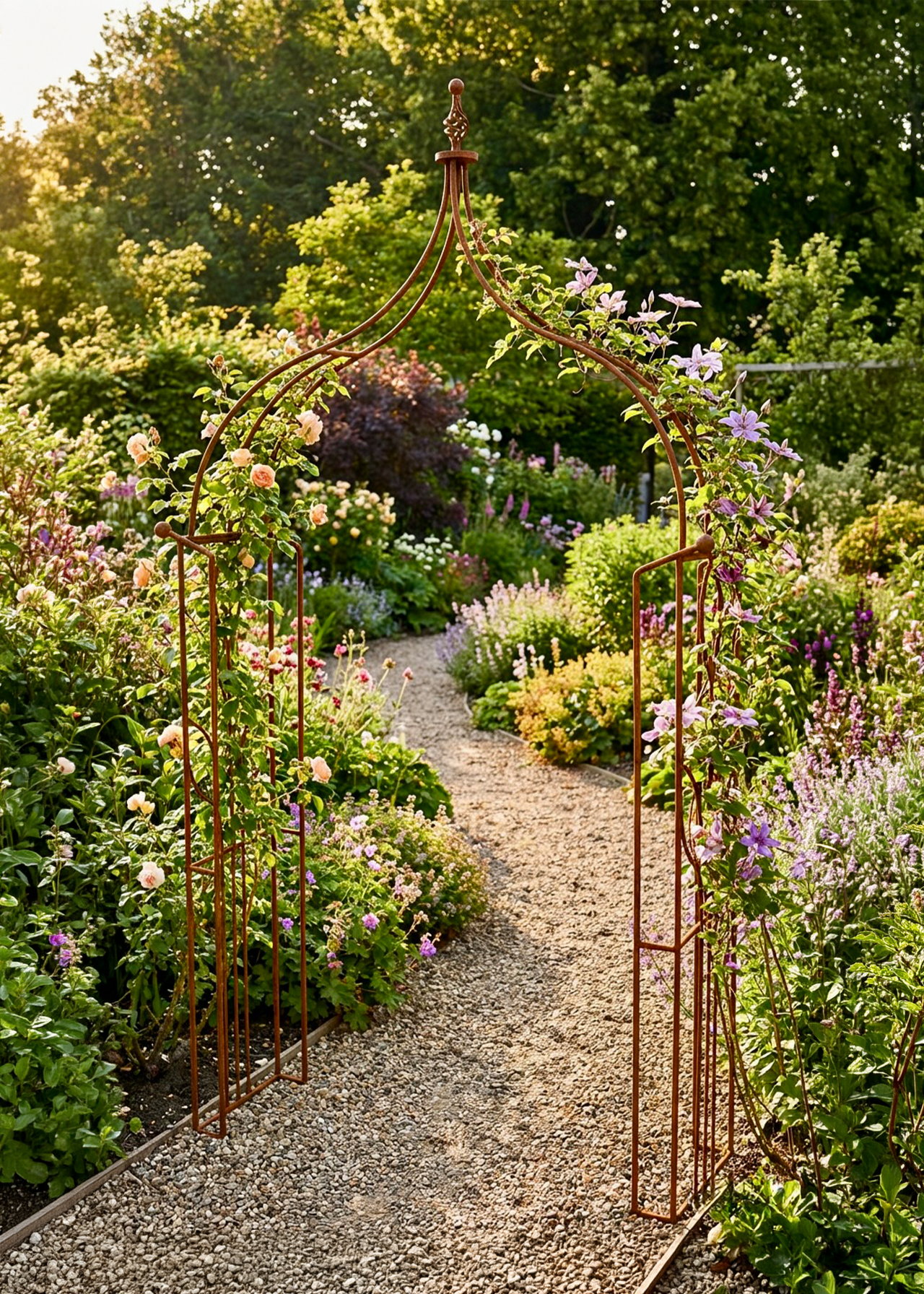Flower Ogee Bare Metal Garden Arch With Ground Spikes