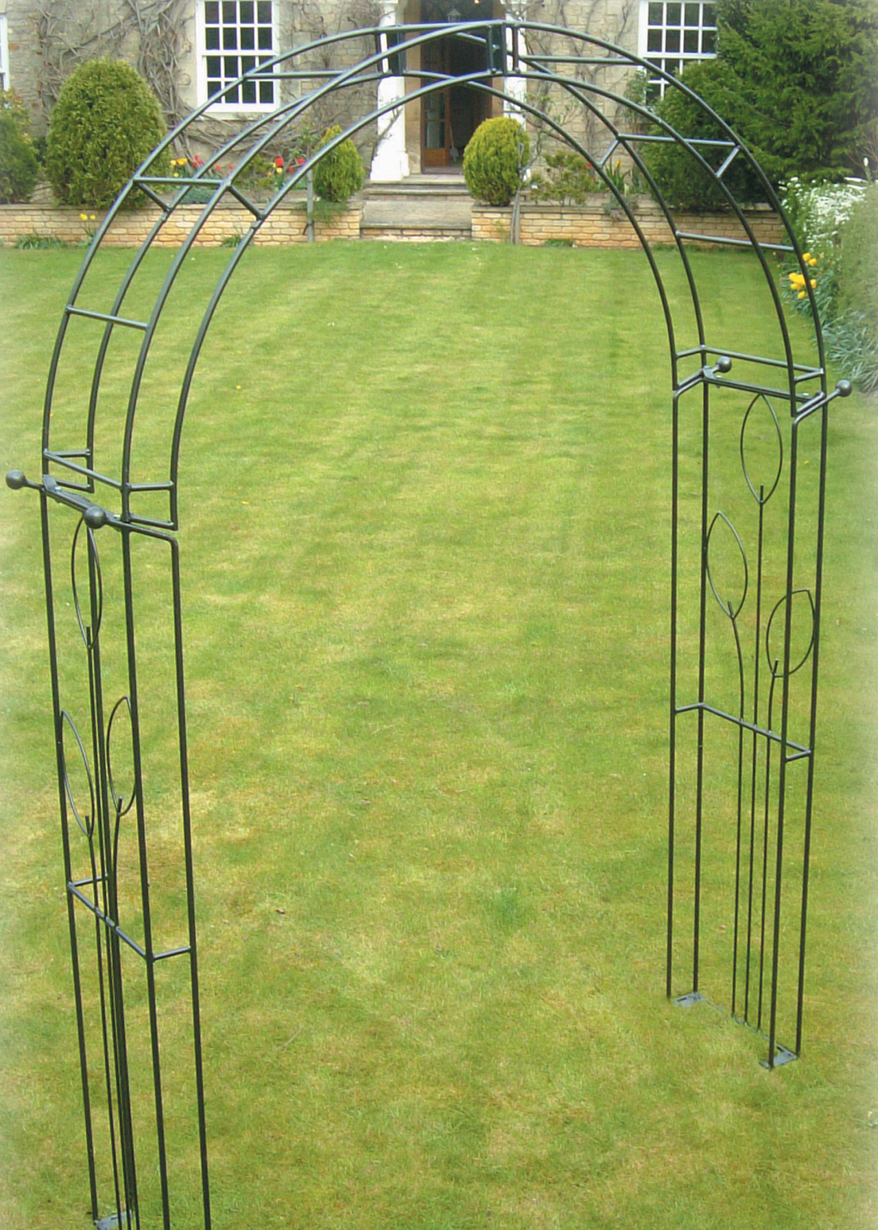 Flower traditional garden arch with ground spikes