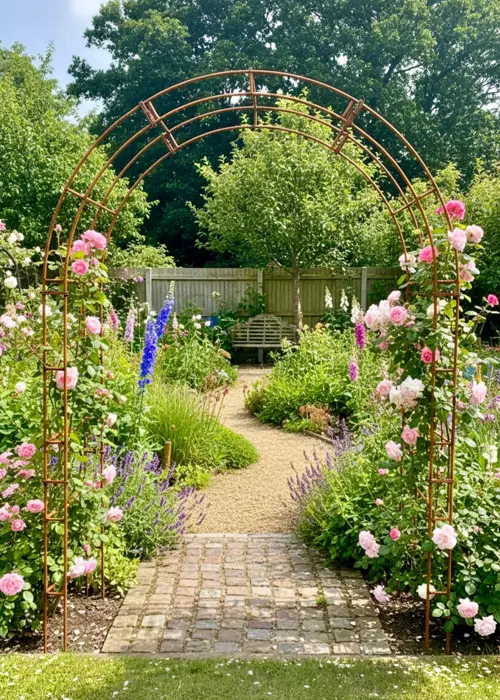 A photo of Paris Bare Metal Garden Arch with Ground Spikes