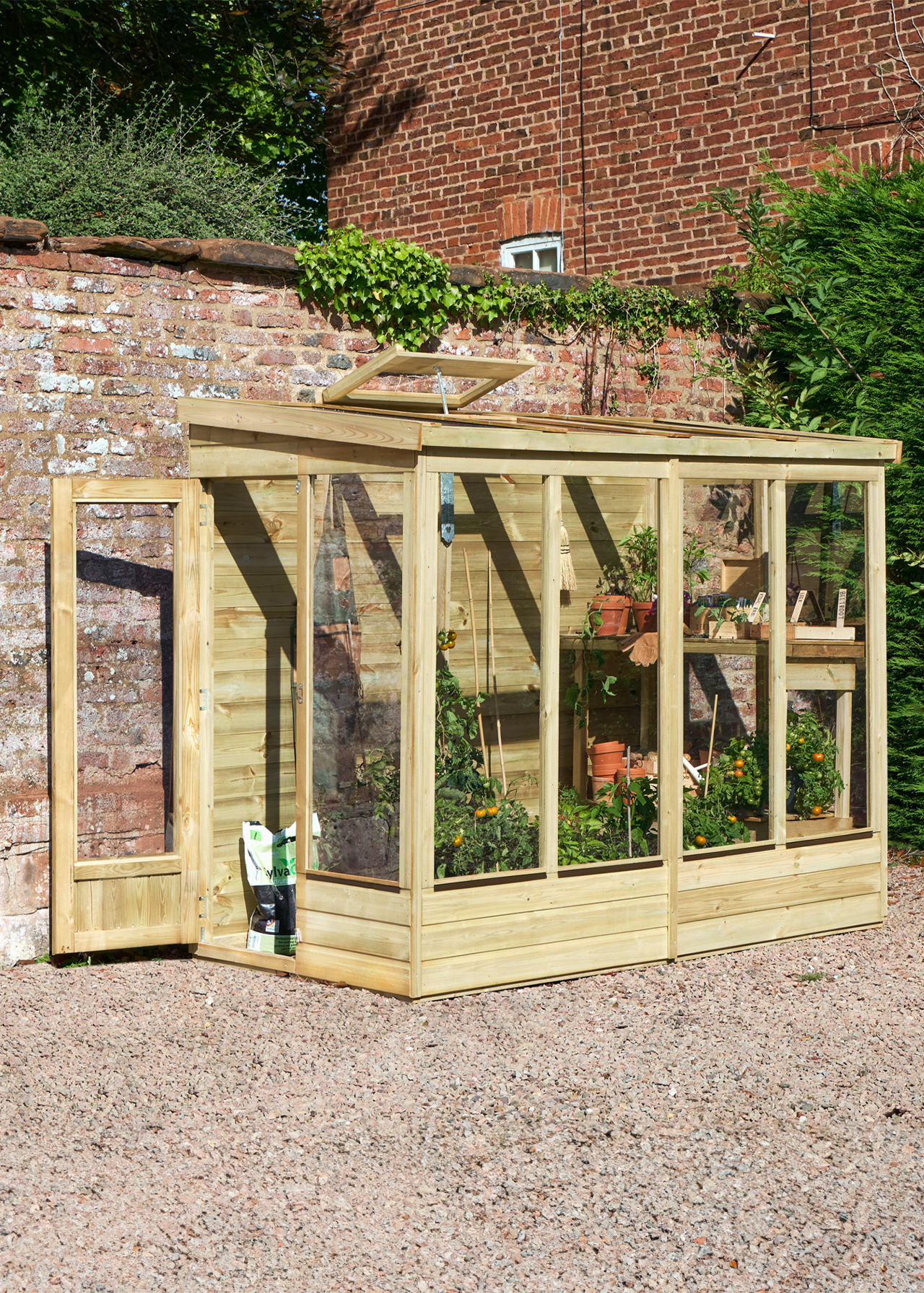 8x4 Wallscape Lean-to Greenhouse Solid Back