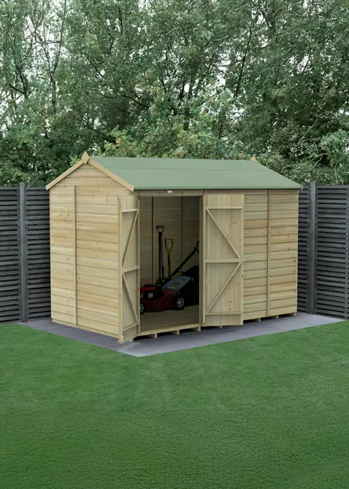 A photo of Beckwood 10x6 Reverse Apex Shed With Double Door (Installed)
