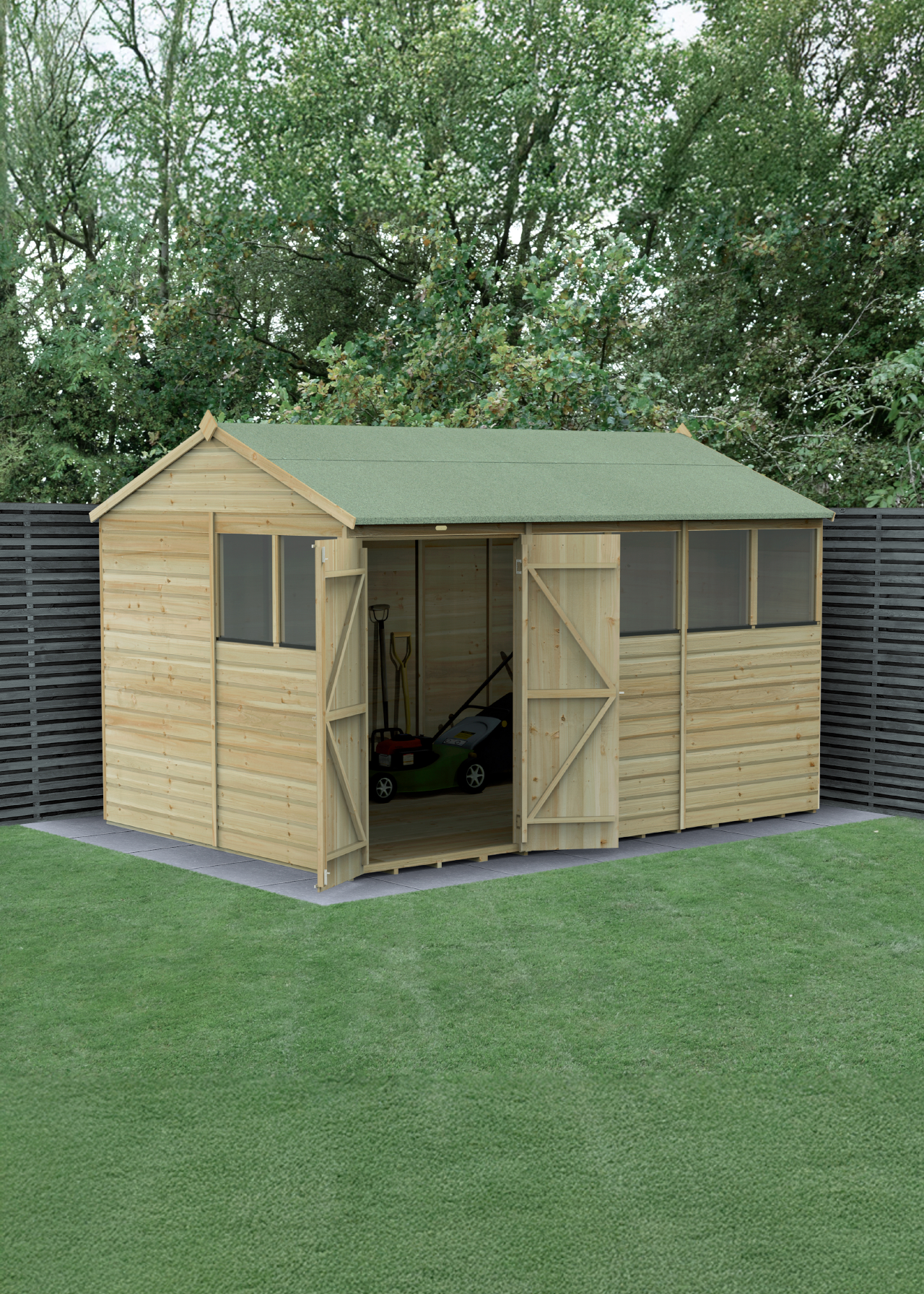 Beckwood 12x8 Reverse Apex Shed With Double Door & 6 Windows