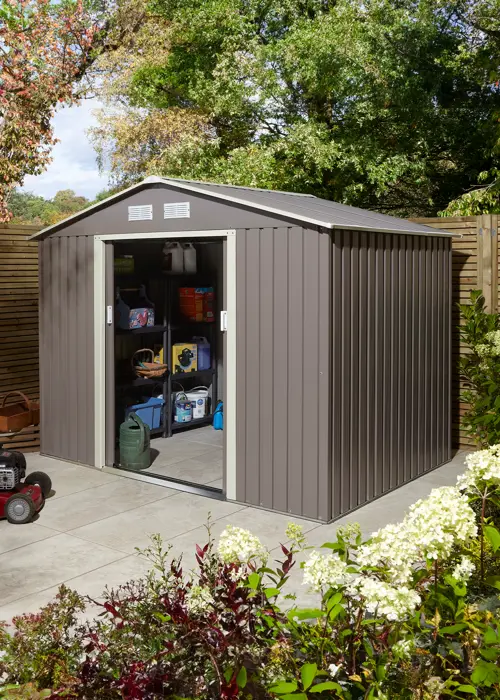 A photo of Trentvale 8x6 Metal Apex Shed Light Grey