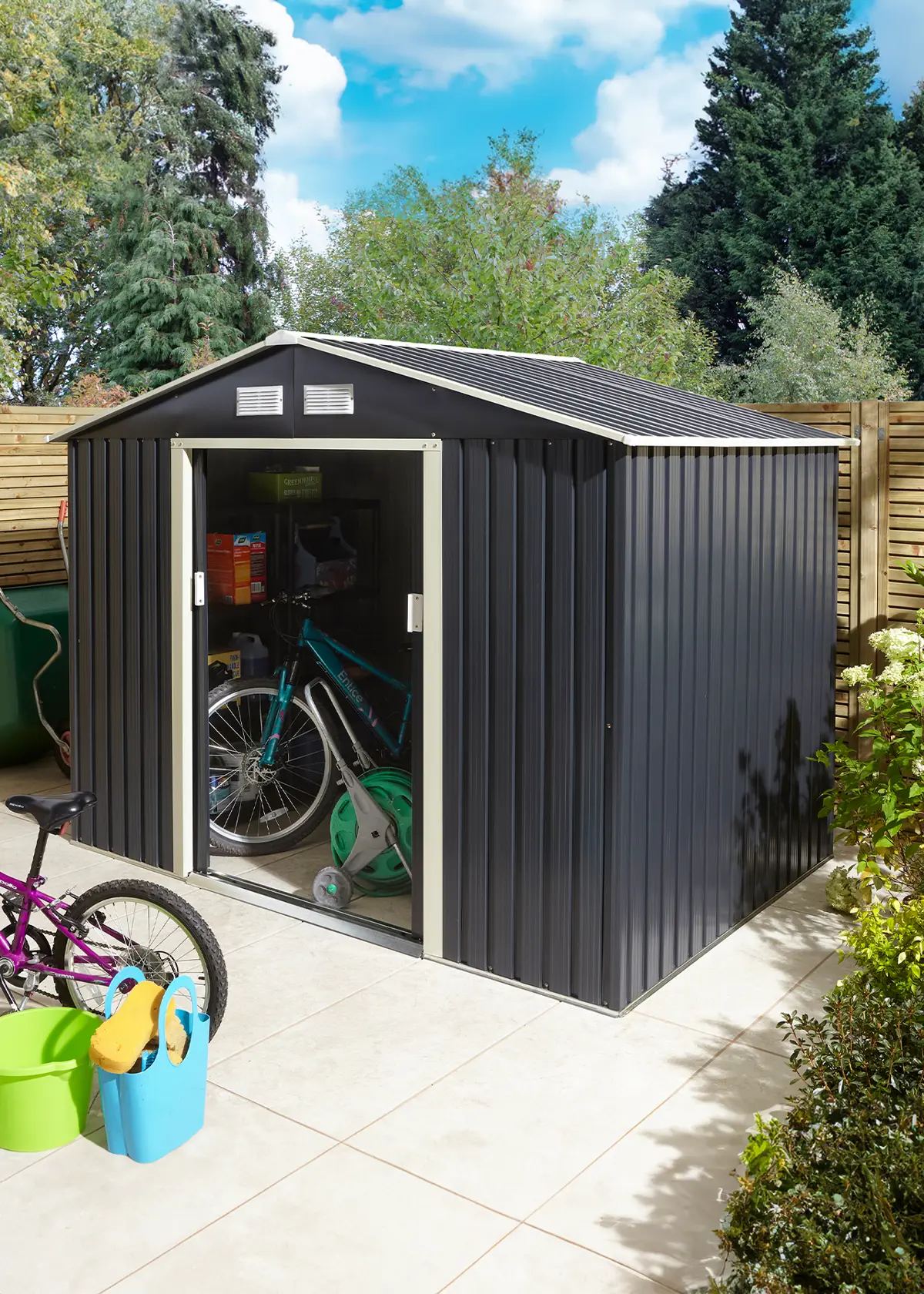 A photo of Trentvale 8x6 Metal Apex Shed Dark Grey