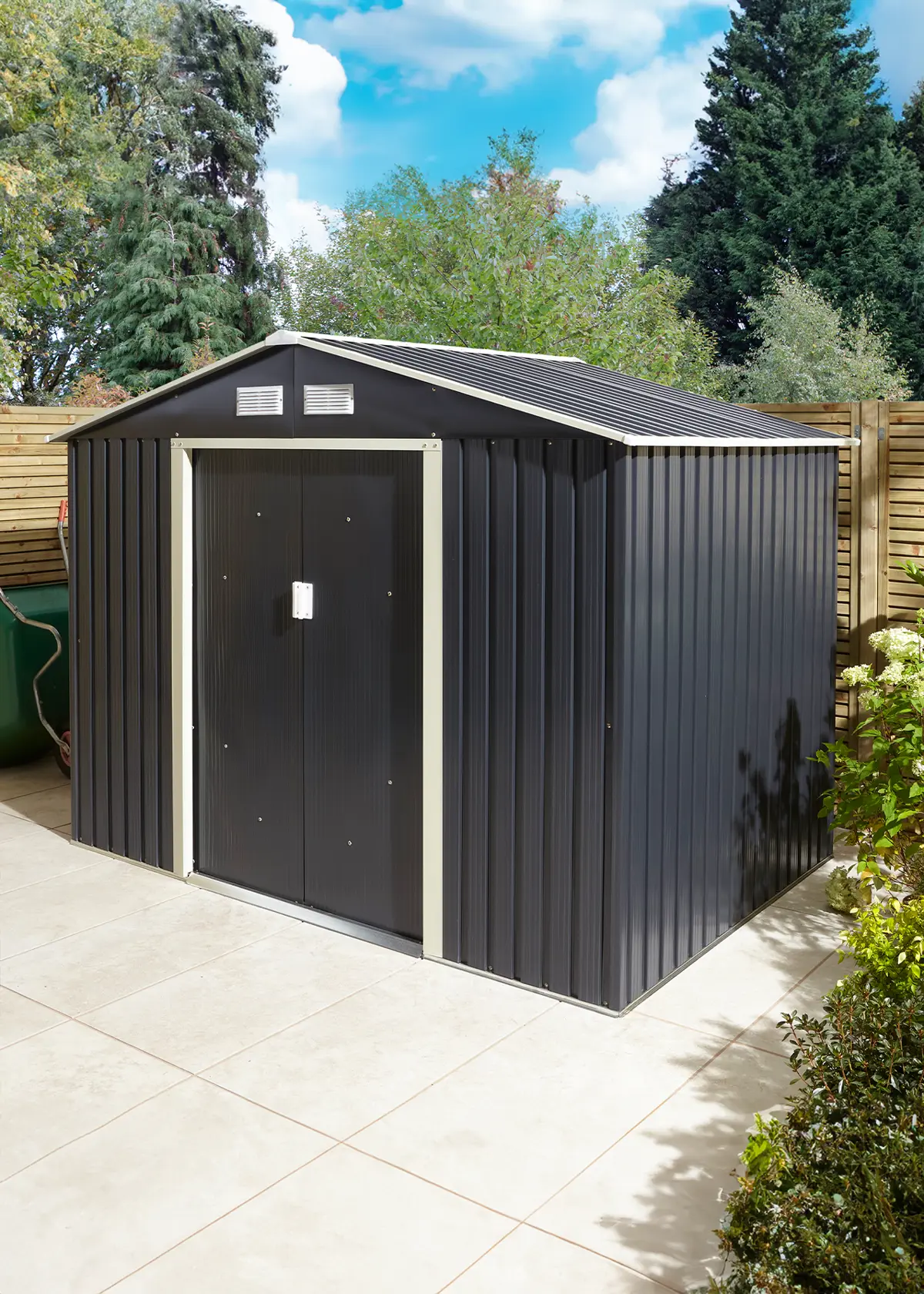 A photo of Trentvale 8x6 Metal Apex Shed Dark Grey