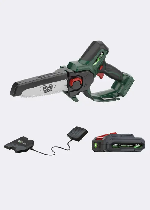 A photo of Webb 20V 15cm Cordless Pruning Saw with Battery & Charger