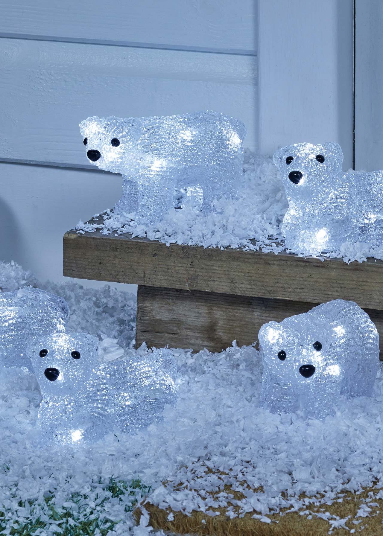 Set of 5 Acrylic Polar Bear Cub Outdoor LED Lights